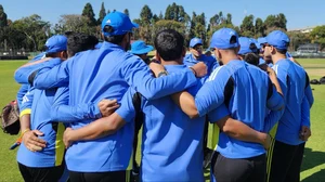 Photo: X/ @BCCI : Indian cricket team in a huddle during the practice session ahead of the 1st T20I against Zimbabwe.